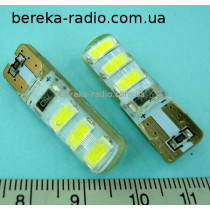 Автолампа LED біла, 1.5W, 12V/130mA, T10-6SMD5730, 6000-6500K (безцокольна, прозорий силіконовий кор