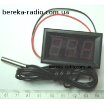 Термометр в корпусі 0.56`` зелений, -55...+110*C, 5-12VDC, 3-х цифр. LED інд., датчик на проводі 1м