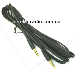 Шнур AUX шт. 3.5mm стерео- шт. 3.5mm стерео, плоский кабель, 3m, чорний