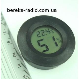 Термометр-гігрометр 0.56`` LCD круглий чорний корпус (датчик в корпусі, -50+70*C, 10%-99%(RH), Фотв=