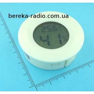 Термометр-гігрометр 0.56`` LCD круглий білий корпус, датчик в корпусі, -50+70*C, 10%-99%(RH), Фотв=4