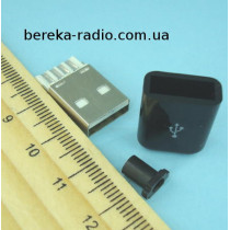 Штекер USB тип A, під шнур, бакеліт, чорний