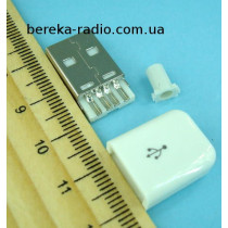 Штекер USB тип A, під шнур, бакеліт, білий