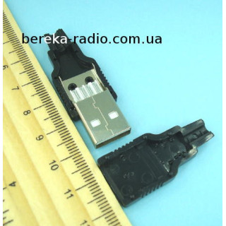 Штекер USB тип A, під шнур, чорний