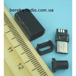 Штекер micro USB 5pin, під шнур, бакеліт, чорний