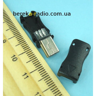 Штекер mini USB 5pin, під шнур, пластик