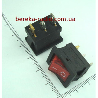 Перемикач клавішний MIRS-101A-2 ON-OFF, 6A/250V червоний з підсвіткою