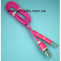 Шнур шт. USB A - шт.micro USB + шт.iPhone6 (2 в 1), 1m, розовий, в блістері