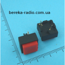Кнопка PBS-18B квадратна, без фіксації OFF-(ON), 25mA/50VDC, червона