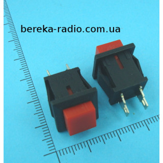 Кнопка PBS-15C квадратна, без фіксації ON-(OFF), 2 pin, 1A/250V, червона