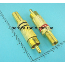Штекер RCA, 6.5mm, металевий корпус gold з пружиною, червоний