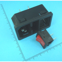 Штекер сітковий 3pin, монтажний, з вимикачем та запобіжником, корпус пластик