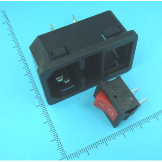 Штекер сітковий 3pin, монтажний, з вимикачем та запобіжником, корпус пластик