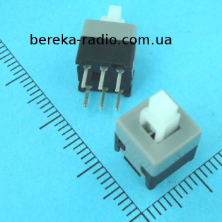 Мікрокнопка 6pin 8.5x8.5x17.5 з фіксацією, шток 5mm, 30VDC, 0.3A, Китай