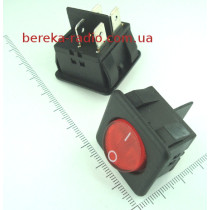 Перемикач клавішний RK1-05 ON-OFF, 4 pin, 15A/220V, квадратний з круглою клав., червоний