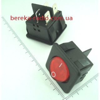 Перемикач клавішний RK1-05 ON-OFF, 4 pin, 15A/220V, квадратний з круглою клав., червоний