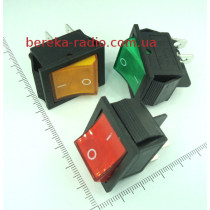 Перемикач клавішний KCD-4, ON-OFF, широкий, 4 pin, 15A/220V, зелений з підсвіткою