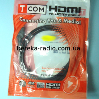 Шнур HDMI (шт.-шт.) Vers.-1.4, діаметр 6mm, gold, 1m, чорний