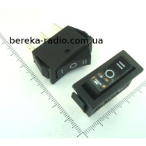 Перемикач клавішний RS-103-3C ON-OFF-ON, вузький, 3 pin, 15A/220V, чорний