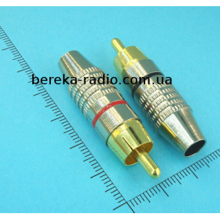 Штекер RCA, 6.5mm, металевий корпус silver-gold, червоний