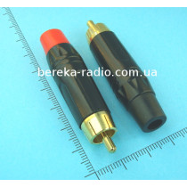 Штекер RCA, 6.5mm, металевий корпус чорний, gold, кінцевик чорний