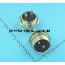 Роз`єм MIC 332, штекер монтажний 2 pin, діаметр 16 mm, металевий корпус