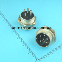Роз`єм MIC 336, штекер монтажний 6 pin, діаметр 16 mm, металевий корпус