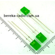 Св. 2x5x7mm прямокутний зелений (смарагдовий), 2.0-2.2V, 520-525nm, 800-1000mcd, зелена дифузна лінз