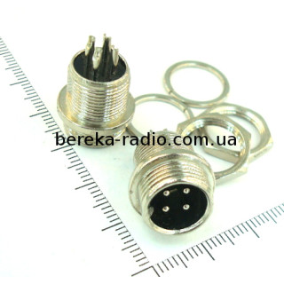 Роз`єм MIC 334 mini, штекер монтажний 4 pin, діаметр 12 mm, металевий корпус