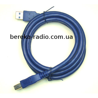 Шнур шт. USB A - шт. USB B, Vers. 3.0, 1.5mm, синій