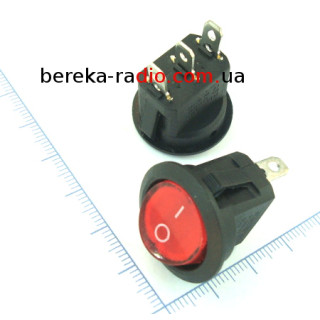 Перемикач клавішний круглий IRS-102-8C, ON-ON, 3 pin, 6.5A/250VAC, червоний з підсвіткою