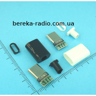 Штекер micro USB Type C, під шнур, чорний, пластик