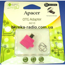 Перехідник OTG шт. micro USB - гн. USB, Apacer A610, blister, pink