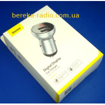 Автомобільне зарядне Baseus CCBX (4.8A, 2xUSB, цифровий дисплей, 24W), срібний, коробка