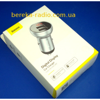 Автомобільне зарядне Baseus CCBX (4.8A, 2xUSB, цифровий дисплей, 24W), срібний, коробка