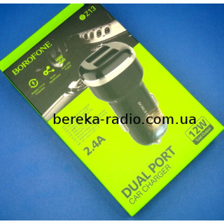 Автомобільне зарядне Borofone BZ13 (2.4A, 2xUSB, 12W), чорний, коробка
