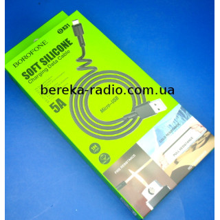 Шнур Borofone BX31 шт. microUSB - шт. USB 2.0 AF, 1m, силіконовий, чорний, коробка