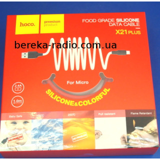 Шнур Hoco X21 Plus Silicone шт. microUSB - шт. USB 2.0 AF, 1m, black-red, коробка