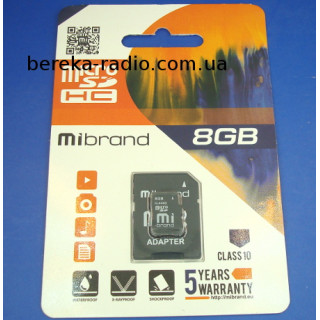 Карта пам`яті micro SD 8GB Mibrand HC, блістер