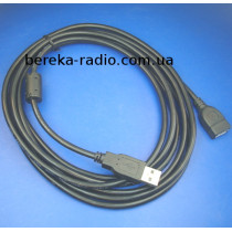 Подовжувач USB2.0 (шт.A-гн.A), Etale CCP AM/AF, 3m, феритовий фільтр, чорний