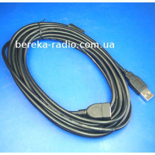Подовжувач USB2.0 (шт.A-гн.A), Etale CCP AM/AF, 5m, феритовий фільтр, чорний