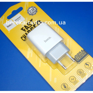 Зарядний пристрій 220V Hoco C72A (2.1A, 2xUSB), white, коробка