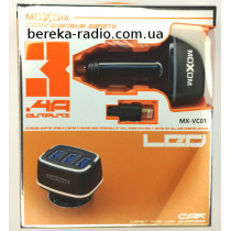 Автомобільне зарядне Moxon MX-VC01 (2.4A, 3xUSB, кабель Lightning), black, коробка