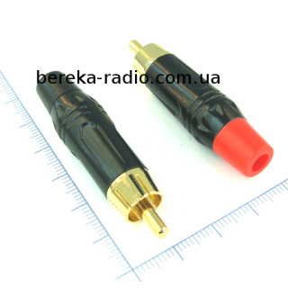 Штекер RCA, 6.5mm, металевий корпус, gold, червоний