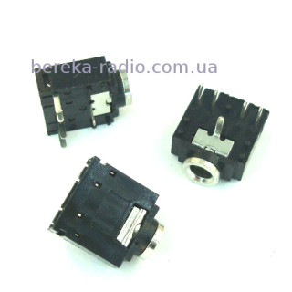 Гніздо 3.5mm стерео, монтажне з відключенням, 5 pin, на плату, 14x12x5mm