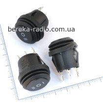 Перемикач клавішний круглий Daier KCD1-5-103W BK, ON-OFF-ON, вологозахисний, 6 pin, 3A/250V, чорний