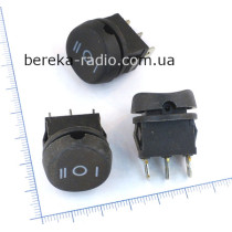 Перемикач клавішний круглий Daier KCD1-11-103 BK ON-OFF-ON, 3 pin, 6A/250V, чорний без підсвітки
