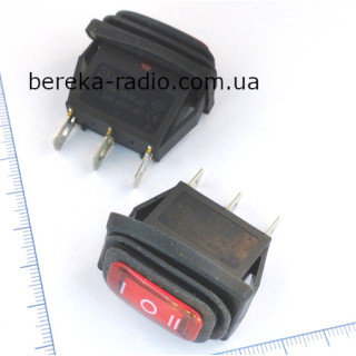Перемикач клавішний Daier KCD3-102W RD, ON-OFF-ON, вологозахисний (IP45), 3 pin, 15A/250V, червоний
