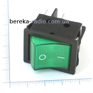 Перемикач клавішний Daier KCD2-201GN ON-OFF, 4pin, 15A/250VAC, зелений з підсвіткою
