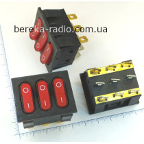 Перемикач клавішний Daier KCD2-3101N RD ON-OFF, 6pin, подвійний, 15A/250VAC, червоний з підсвіткою